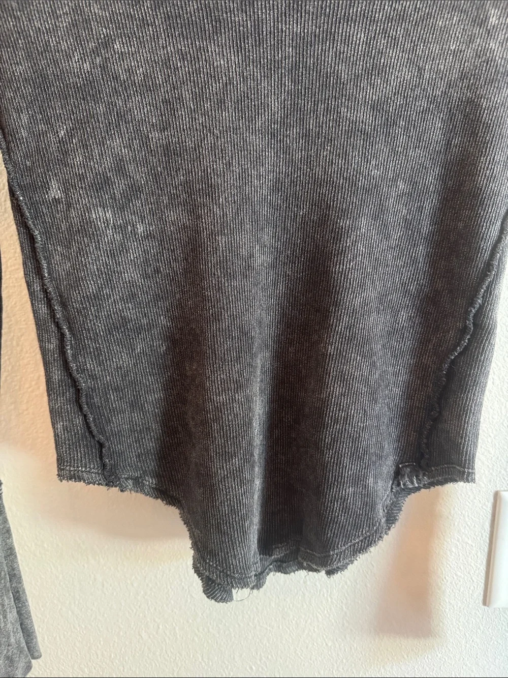 Free People Washed Black Ribbed V-Neck Long Sleeve Top